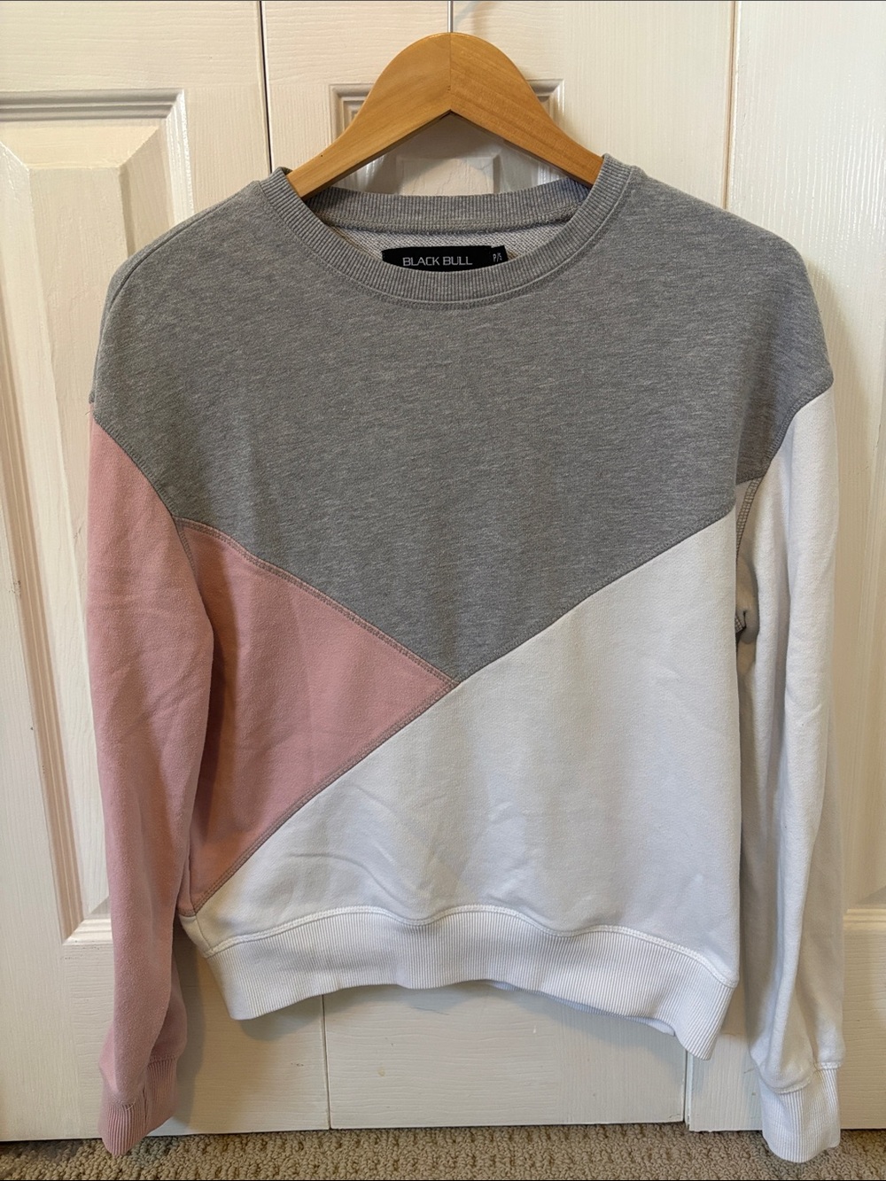 Colorblock Crewneck Sweater - Gray, Pink & White